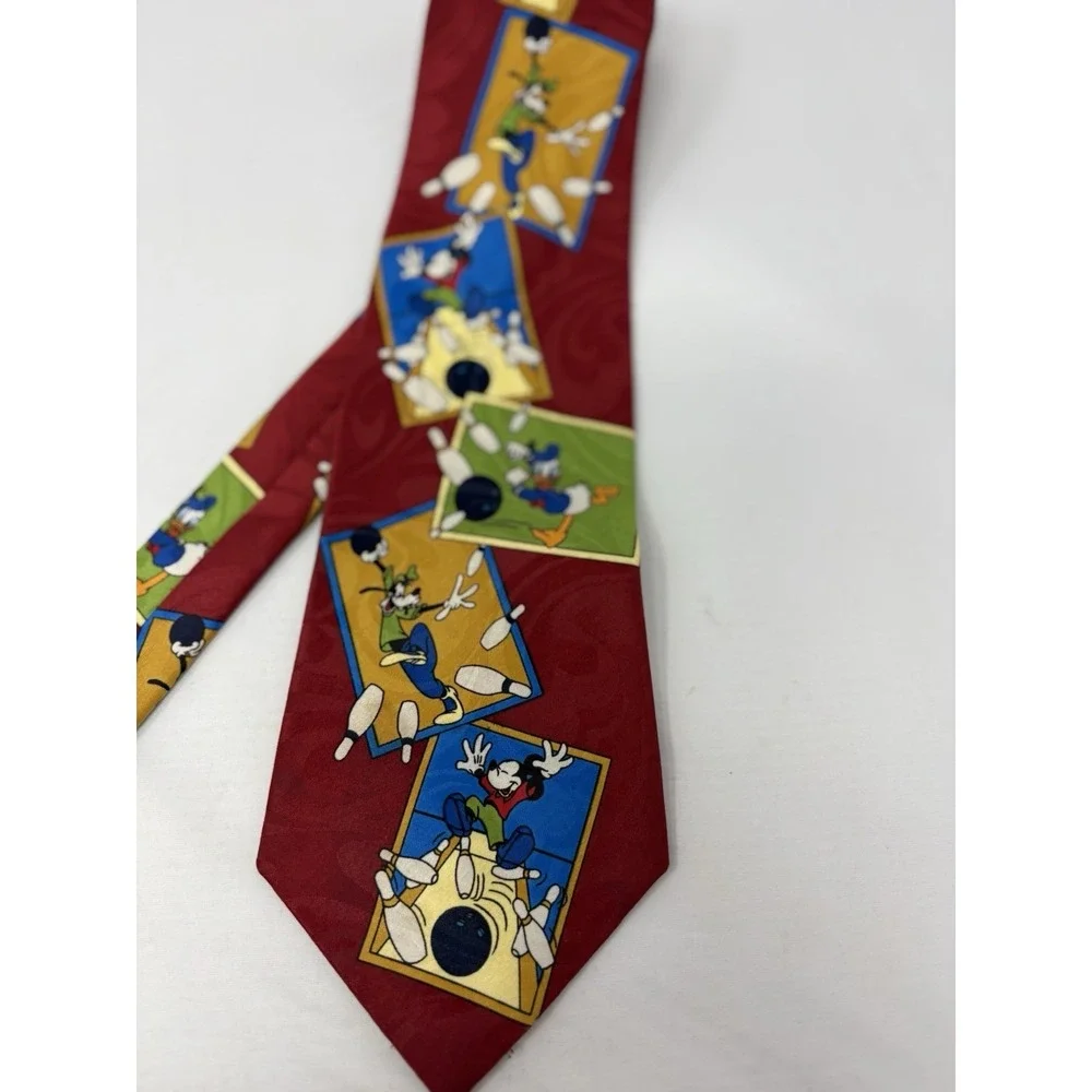 Vintage 90's Cartoons Mickey Goofy Donald Bowling Necktie Disney Nostalgic